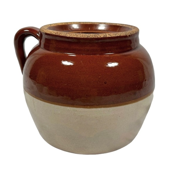 VINTAGE Robinson Ransbottom Crown 2-Toned Stoneware Bean Pot with Handle - Picture 3 of 8